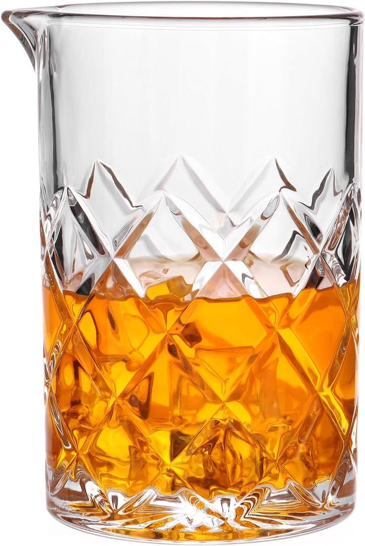Cocktail Mixing Glass Bartender | 24oz Crystal Bar Stirring Glass | Old Fashioned Cocktail Beaker | Clear Drinks Stirred Pitcher Professional Whiskey Barware Bartending Mixer (1 Pack)