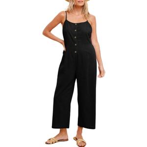 HOTIAN Womens Linen Cotton Overalls Straps Jumpsuits Casual Loose Jumpers 2025 Baggy Rompers (Small, Black)