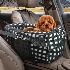 Dog Car Seat for Small Dogs, Center Console Dog Car Seat, Comfortable Pet CarSeat, Portable Pet Booster Seats with Safety Belt and Soft Cushion, Puppy CarSeats for Dogs & Cats Under 15 lbs