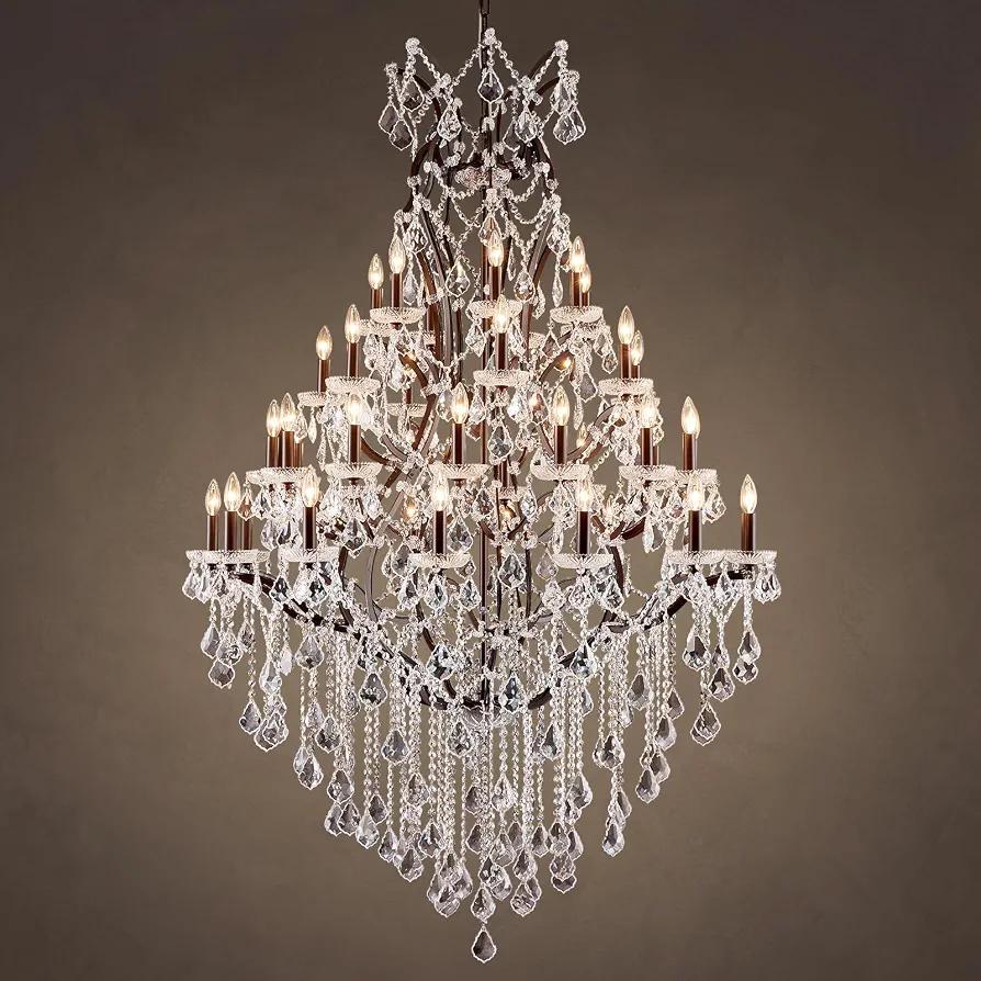 42 Lights Large Crystal Chandeliers for High Ceilings Maria Theresa Chandelier Light Fixture Heavy Vintage Chandelier for Foyer Hallway Entryway Staircase Brown 75" H x 49.2" D