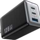 128W USB C Wall Charger,GaN III 3-Port Fast Charging Station,PD QC Foldable Charger Block Portable 65W Laptop Adapter for MacBook Pro/Air,iPad Pro,Galaxy S23,Dell XPS 13,iPhone 17/16/Pro etc