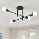 NILSE Modern Sputnik Chandelier, 4-Light Industrial Semi Flush Mount Ceiling Lights Fixture, Farmhouse Ceiling Mount Lighting Fixtures for Dining Room Bedroom Living Room Foyer Kitchen (4Light-E26-Black)