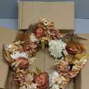 24 Inch Fall Brown Wreaths for Front Door Outside Autumn Wreath with Artificial Dahlia, Chrysanthemum, Rose, Berries & Leaves  Fall Door Wreath for Outdoor Indoor Thanksgiving Decor Terracotta