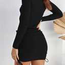 OWIN Women's Long Sleeve Ribbed Knit Casual Bodycon Mini Dress Ruched Drawstring Fall Pullover Sweater Dresses (S)