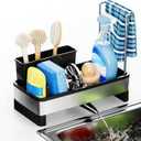 Kitchen Sink Caddy Organizer with Sponge & Brush Holder, Rustproof 304 Stainless Steel Countertop Storage with Towel Bar, Drying Rack for Kitchen Essentials