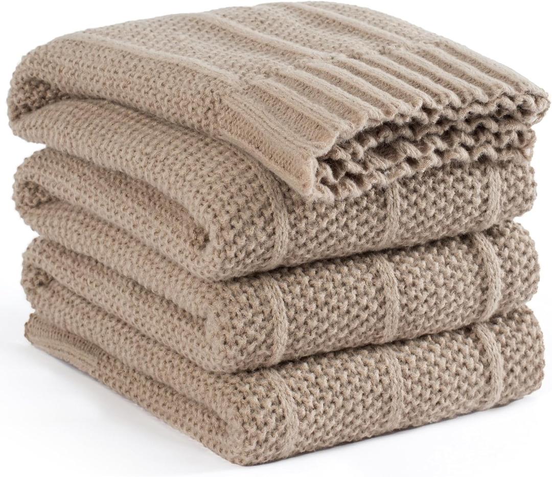 Carriediosa Knit Throw Blanket for Couch 60" X 80" Twin, Soft Cozy Stripe Pattern Cable Knitted Throws Fall Fluffy Textured Solid Home Decor Blankets Couch Cover for Bed Sofa, Taupe
