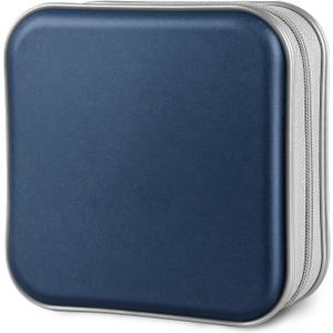 CD Case, 40 Capacity CD/DVD Case Holders Wallet Hard Plastic DVD Disc Cases Storage Binder for Car Home Office Travel (Dark Blue)