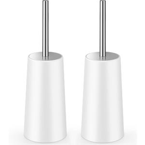 Toilet Brush and Holder, 2 Pack Toilet Brush with 304 Stainless Steel Long Handle, Toilet Bowl Brush for Bathroom Toilet-Ergonomic, Elegant,Durable (White)