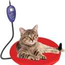 NAMSAN Heating Pad for Cats Small Dogs Heated Dog Bed Round Cat Tree Heating Bed Rabbit Warming Pad, Temperature Adjustable, Chew Resistant Cord, Red (12 x 12 Inch)