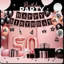 2 x 50th Birthday Decorations for Women, 37pcs 50th Birthday Party Supplies with Black Rose Gold Happy 50th Birthday Banner Backdrop Balloons Hanging Swirls, 50 Years Old Birthday Decorations Kit