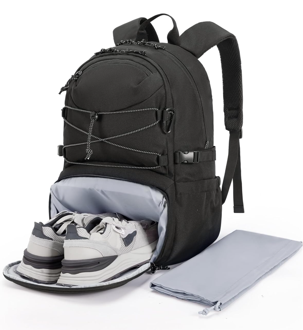 BAGSMART Gym Backpack with Shoes Compartment, Travel Backpack for Men Women, Stylish Workout Sport Bag for Yoga, Casual Weekender Carry On for Flight, College, Outdoor, Black