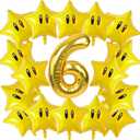 16PCS Foil Star Balloons, 40Inch Number 6 and Star Foil Balloons For Game Party 6th Birthday Party Decorations Children Party Supply Party Decor 6th