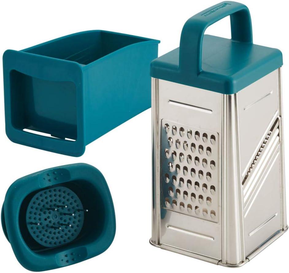 Rachael Ray Tools and Gadgets Stainless Steel Box Grater for Vegetables, Chocolate, Hard Cheeses, and more, Teal Blue (4 cup)
