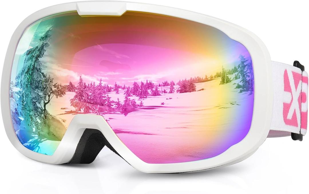 EXP VISION Ski Goggles for Men Women, OTG Snowboard Goggles with 100% UV Protection Anti Fog Lens Snow Goggles (Pink)