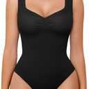 Avidlove Bodysuits for Women Sweetheart Neck Ruched Body Suit Seamless Double Lined Tank Top Slimming (Medium, Black)