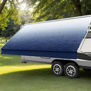 Heavy-Duty 15ft RV Awning Replacement Fabric - 19.5oz Heat-Sealed Vinyl Camper Awning Replacement UV Resistant & Weatherproof, Universal Canopy for Most RVs and Trailers Ombr Blue