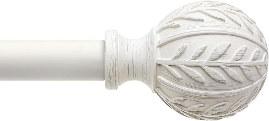 Antique White Curtain Rods for Windows 28 to 48 inch,1" Adjustable Heavy Duty Window Curtain Rod with Leaf Finials,Rustic Decorative Drapery Rods Set,Size:18-60''