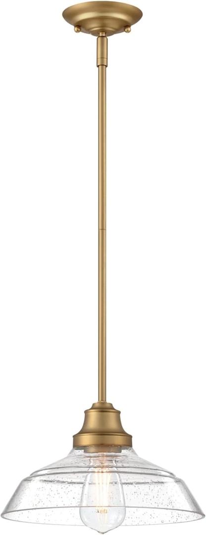 Westinghouse 6132400 Iron Hill Vintage-Style One Light Indoor Pendant, Brushed Brass Finish, Clear Seeded Glass