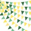 32Ft Yellow Green Party Decorations Green Yellow Gingham Banner Buffalo Plaid Checkered Triangle Flag Pennant Fabric Garland Streamers for Master Golf Birthday Baby Shower Picnic Golf Decor Supplies