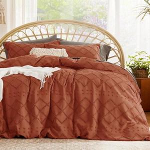 Bedsure Boho Duvet Cover Full Size - Boho Bedding, Tufted Full Duvet Cover for All Seasons, 3 Pieces Embroidery Shabby Chic Home Bedding,Comforter Not Included (Terracotta, 80" x 90")