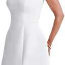 Aopwsrlyi Women's Square Neck Cap Sleeve Mini Dress Sleeveless Back Zipper A Line Party Club Dresses (Medium, White)