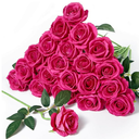 Serwalin 20pcs Artificial Roses, 4'' Big Flower Head, Hot Pink Roses Velvet Real Touch, Silk Fake Roses Long Stem Realistic Bouquet for Wedding Table Centerpiece and Home Decor