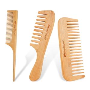 Natural Bamboo Comb Set Anti-Static Fine Wide Tooth Wooden brush For Detangling Styling Thick Thin Straight Hair For Men or Women,Rat Tail Comb For Teasing Strands & Post Styling,3PCS