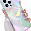 Cute Case for iPhone 16 Pro Max Case for Women Girls [ Compatible with Magsafe ] Clear Glitter Girly Aesthetic Rainbow Sparkly Bling Magnetic Phone Cover, Iridescent Geometry