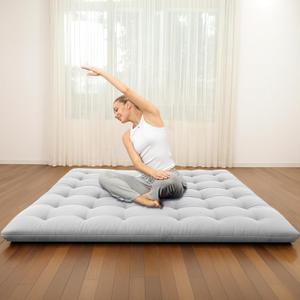 Syrinx Japanese Floor Futon Mattress, Foldable Tatami Sleeping Pad for Adults & Kids, Roll-Up Floor Bed or Bench Cushion (39"  80"(Twin), 02 - Pearl)