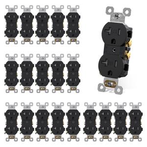 AIDA 20 Amps Outlets Duplex Electrical Receptacle Outlets, Tamper Resistant, Heavy-Duty Receptacle Wall Outlet, Residential, TR, 3-Wire, Self-Grounding Clip, NEMA 5-20R, UL Listed (20 Pack, Black)