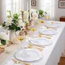 WDF 60pcs Gold Plastic Dinner Plates -10.25inch Baroque White and Gold Plates Fancy Plastic Plates for Upscale Party/Wedding/Birthday/Graduation Party