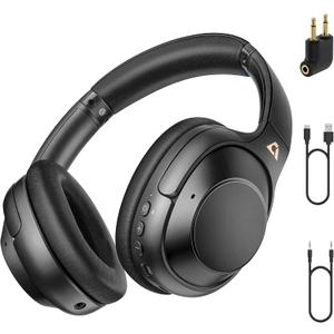 Riibox Y7Pro Hybrid Active Noise Cancelling Headphones, LDAC HiRes Audio, 100H Playtime, Bluetooth 6.0, Customize EQ via App, Comfort Fit Wireless OverEar Headphones for Home Office Travel, Black