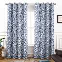 DriftAway Julia Blackout Curtains for Bedroom Navy Floral Watercolor Pattern Double Layer Thermal Insulated Sound Reducing Room Darkening Drapes for Living Room Grommet 2 Panels Each W52 x L84 Navy