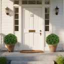 Artificial Olive Topiary Ball Trees with Ground Spike, Set of 2 UV Resistant Artificial Shrubs, Fake Evergreen Artificial Plant Bushes for Indoor Outdoor Front Porch Garden (16IN)