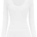 v28 Women Scoop Neck U-Neck Knit Long Sleeve Slim Fit Ribbed Sweater Tops (White, XL)
