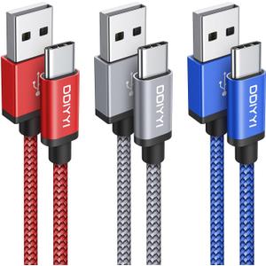 USB C Cable 6ft, 3-Pack USB to USB C Fast Charging Cable Braided Charger Cord for iPhone 17 Air 17 16 Pro Max, Samsung, Pixel 9 (Red/Grey/Blue)