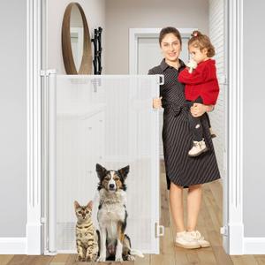 48 Inch Extra Tall Retractable Baby Gates, Extends to 55" Wide, Extra Tall Dog Gate for Doorways Indoor Tall Mesh Gate Extra Tall Pet Gate for Cats - Upgraded Height to Prevent Jumping Over, White