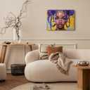 African American Teen Black Girl Wall Art Purple Hair Girl Prints Painting Picture Canvas Framed Inspirational Wall Art Decor For Living Room Kitchen Office Bathroom Bedroom Home Wall Art Wall Decor (20"L x 16"W)