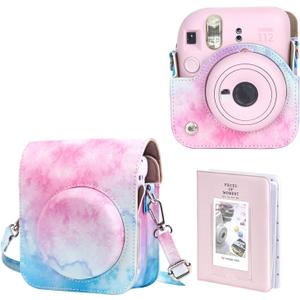 WOGOZAN Protective Case for Fujifilm Instax Mini 12 Instant Camera - With Light-sensitive Holes, Lower Right Lens Fit, Specially Designed for Mini 12 Camera (Blue Pink Watercolor)