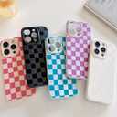 Compatible with iPhone 12 Case,Cute Checkerboard Checkered Cream Silicone Pattern for Women Girl Trendy Slim Fit,TPU Silicone Shockproof Full Camera Protection Cover-White