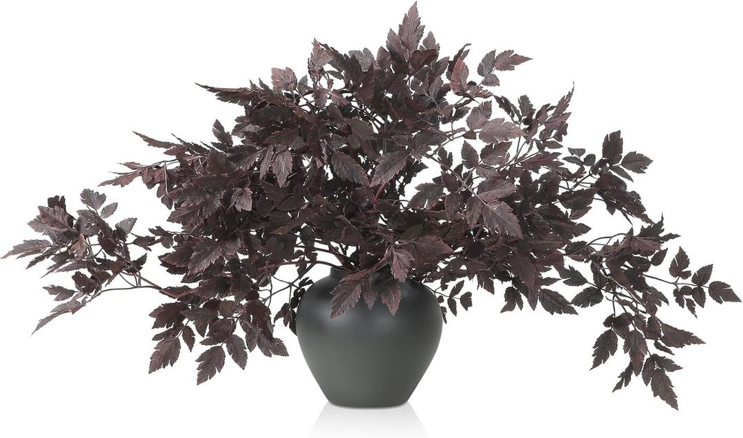 Lyrow 6 Pack Artificial Cimicifuga Plant Leaf Spray Faux Plum Faux Fall Spray Silk Plants Cimicifuga Plant Leaf Branch for Home Vase Wedding Garden Farmhouse Table Mantel Decor (32 Inches)