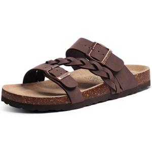 KIDMI Women's Cork Footbed Sandals with Arch Support Comfortable Slip-On Slide Sandals With Adjustable Buckle for Summer (Beige) 38