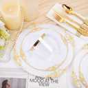 Hioasis 350pcs White and Gold Plates - White Party Plates for 50 Guest, Include 100 Heavy-duty Plates(20% Thicker Than Standard), 150 Cutlery Set, 50 Napkin, 50 Cups