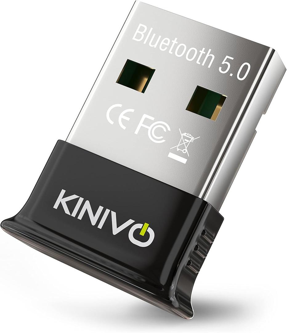 Kinivo USB Bluetooth Adapter for PC (BT5.0, Plug & Play Wireless Dongle Receiver for Ubuntu, Windows 11/10/8.1)  Works with Laptops, Headsets, Speakers, Mouse, Keyboard, Printers, Gaming Controllers