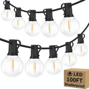 100FT Outdoor G40 LED Globe String Lights Dimmable Waterproof Shatterproof Patio Lights with 104 Bulbs Connectable Commercial Hanging Light for Christmas Patio House Backyard Balcony Party(Black) (100FT-100 Sockets-Warm White)