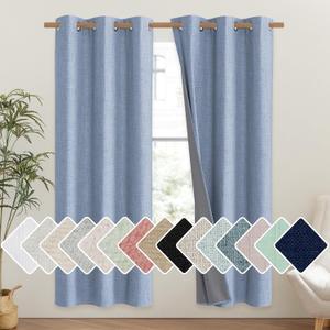 NICETOWN Stone Blue Vintage Linen 100% Blackout Curtains for Classroom, Thermal Insulated Curtains 72" Long, Noise Reducing Window Treatment Drapes for Gym Room, 42" Wide Per Panel, Set of 2