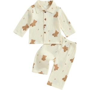 Baby Boys Clothes Set Toddler Infant Boys Button-down Shirt Tops + Cotton Gauze Shorts Summer Outfit 2PCS with Pockets
