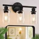 Zarbitta 3-Light Bathroom Light Fixtures, 17.23" Black Modern Vanity Lights with Clear Glass Shade, Bathroom Wall Lamp for Mirror Kitchen Living Room Hallway Cabinet Porch