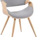 Armen Living Butterfly Mid-Century Dining Chair with Grey Fabric Upholstered Seat and Oak Finish