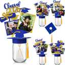 Vesici 4 Sets Blue 2026 Graduation Table Decorations Mason Jar Graduation Decoration 4 Mason Jars with Grad Cap 24 Glitter Class of 2026 Congrat Grad Decor with Stick for College High School Party